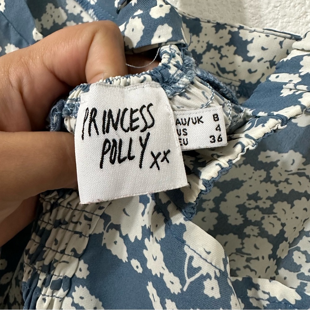 Princess Polly New Heights Mini Floral Light Blue Jumpsuit Size 4 - Picture 4 of 6